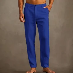 Hot OUKU Men's Linen Pants Trousers Summer Pants Beach Pants Pocket Plain Comfort Breathable Vacation Daily Holiday Hawaiian Boho Black White
