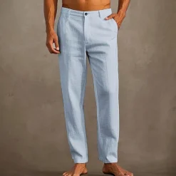 Hot OUKU Men's Linen Pants Trousers Summer Pants Beach Pants Pocket Plain Comfort Breathable Vacation Daily Holiday Hawaiian Boho Black White