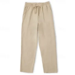 Hot OUKU Men's Linen Pants Trousers Beach Pants Pocket Drawstring Elastic Waistband Plain Comfort Breathable Daily Stylish Hip Hop Light Khaki Black Micro-elastic