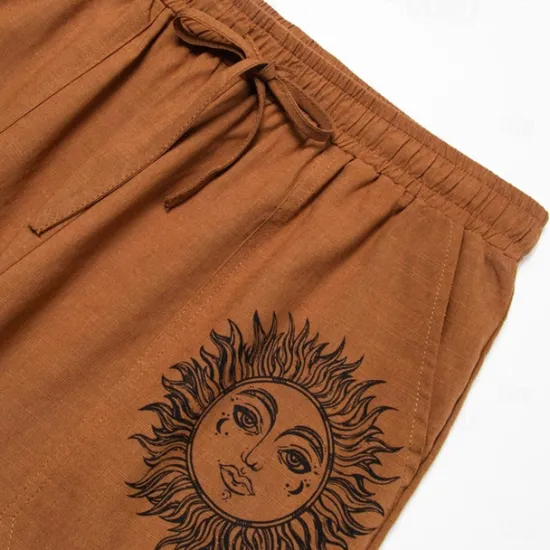 Outlet OUKU Men's Linen Pants Trousers Summer Pants Baggy Pants Beach Pants Elastic Waist Drawstring Straight Leg Graphic Sun Soft Outdoor Full Length Outdoor Home Casual Fashion Streetwear Light gray+blue Light