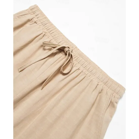 New OUKU Men's Linen Pants Trousers Summer Pants Drawstring Elastic Waist Plain Comfort Soft Daily Beach Fashion Simple Micro-elastic Khaki