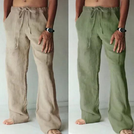 Discount OUKU Men's Linen Pants Trousers Summer Pants Beach Pants Pocket Drawstring Elastic Waist Plain Daily Streetwear Fashion Casual Black White