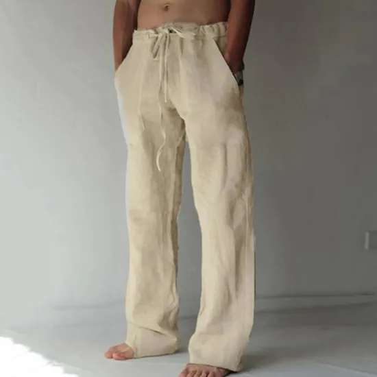 Discount OUKU Men's Linen Pants Trousers Summer Pants Beach Pants Pocket Drawstring Elastic Waist Plain Daily Streetwear Fashion Casual Black White