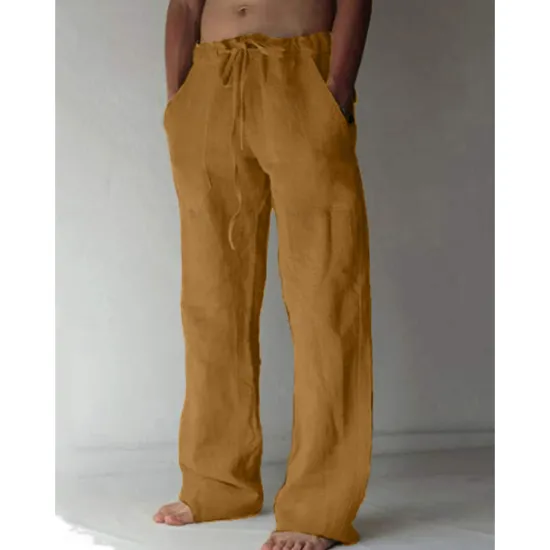 Discount OUKU Men's Linen Pants Trousers Summer Pants Beach Pants Pocket Drawstring Elastic Waist Plain Daily Streetwear Fashion Casual Black White
