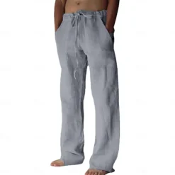 Discount OUKU Men's Linen Pants Trousers Summer Pants Beach Pants Pocket Drawstring Elastic Waist Plain Daily Streetwear Fashion Casual Black White