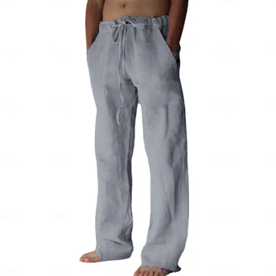 Discount OUKU Men's Linen Pants Trousers Summer Pants Beach Pants Pocket Drawstring Elastic Waist Plain Daily Streetwear Fashion Casual Black White