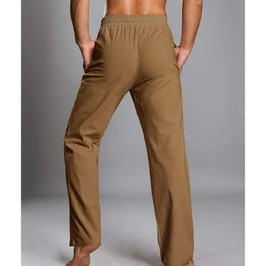 Hot OUKU Men's Linen Pants Trousers Summer Pants Beach Pants Pocket Drawstring Elastic Waist Plain Comfort Breathable Daily Holiday Vacation Hawaiian Boho Dark Brown ArmyGreen