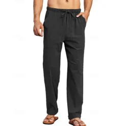 Hot OUKU Men's Linen Pants Trousers Summer Pants Beach Pants Pocket Drawstring Elastic Waist Plain Comfort Breathable Daily Holiday Vacation Hawaiian Boho Dark Brown ArmyGreen