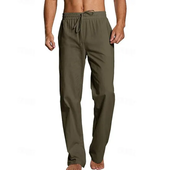 Hot OUKU Men's Linen Pants Trousers Summer Pants Beach Pants Pocket Drawstring Elastic Waist Plain Comfort Breathable Daily Holiday Vacation Hawaiian Boho Dark Brown ArmyGreen