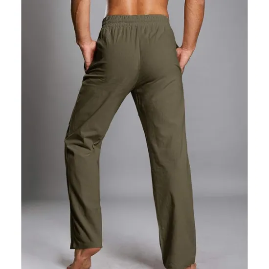 Hot OUKU Men's Linen Pants Trousers Summer Pants Beach Pants Pocket Drawstring Elastic Waist Plain Comfort Breathable Daily Holiday Vacation Hawaiian Boho Dark Brown ArmyGreen