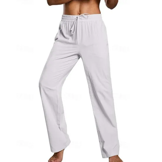 Hot OUKU Men's Linen Pants Trousers Summer Pants Beach Pants Pocket Drawstring Elastic Waist Plain Comfort Breathable Daily Holiday Vacation Hawaiian Boho Dark Brown ArmyGreen