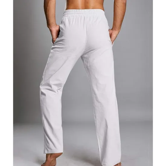 Hot OUKU Men's Linen Pants Trousers Summer Pants Beach Pants Pocket Drawstring Elastic Waist Plain Comfort Breathable Daily Holiday Vacation Hawaiian Boho Dark Brown ArmyGreen