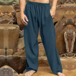 New OUKU Men's Linen Pants Trousers Summer Pants Beach Pants Drawstring Elastic Waist Straight Leg Plain Comfort Breathable Vacation Daily Holiday Hawaiian Boho Black White