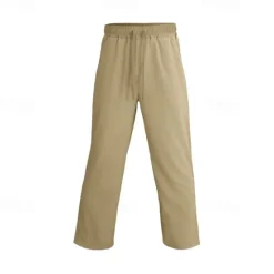 New OUKU Men's Linen Pants Trousers Summer Pants Beach Pants Drawstring Elastic Waist Straight Leg Plain Comfort Breathable Vacation Daily Holiday Hawaiian Boho Black White