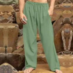 New OUKU Men's Linen Pants Trousers Summer Pants Beach Pants Drawstring Elastic Waist Straight Leg Plain Comfort Breathable Vacation Daily Holiday Hawaiian Boho Black White