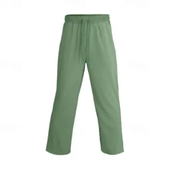 New OUKU Men's Linen Pants Trousers Summer Pants Beach Pants Drawstring Elastic Waist Straight Leg Plain Comfort Breathable Vacation Daily Holiday Hawaiian Boho Black White