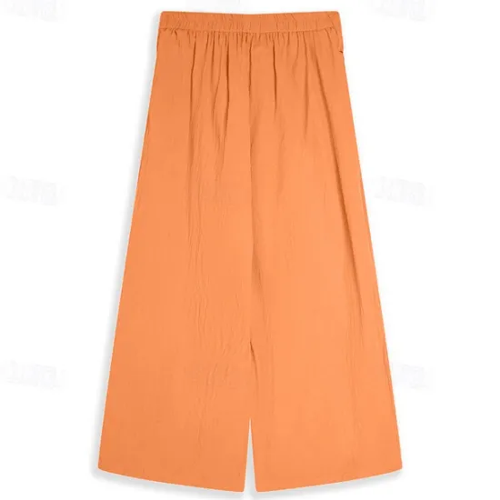 Sale OUKU Men's Linen Pants Trousers Summer Pants Drawstring Elastic Waist Wide Leg Plain Comfort Breathable Full Length Casual Daily Holiday Fashion Classic Style Pumpkin White Micro-elastic