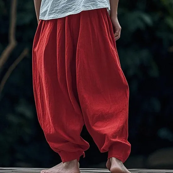 Best OUKU Men's Linen Pants Trousers Summer Pants Beach Pants Pocket Drawstring Elastic Waist Plain Comfort Breathable Vacation Daily Holiday Hawaiian Boho Wine