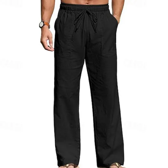 Clearance OUKU Men's Linen Pants Trousers Summer Pants Beach Pants Pocket Drawstring Elastic Waist Plain Comfort Breathable Vacation Daily Holiday Hawaiian Boho White Black
