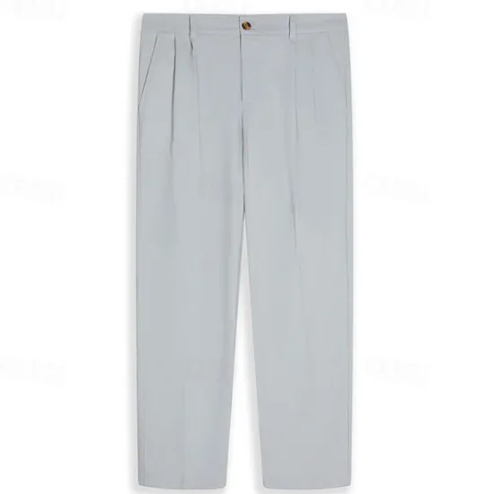 Discount OUKU Men's Linen Pants Trousers Summer Pants Front Pocket Pleats Straight Leg Plain Comfort Breathable Casual Daily Holiday Fashion Basic Black White
