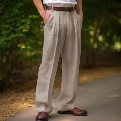 Discount OUKU Men's Linen Pants Trousers Summer Pants Front Pocket Pleats Straight Leg Plain Comfort Breathable Casual Daily Holiday Fashion Basic Black White