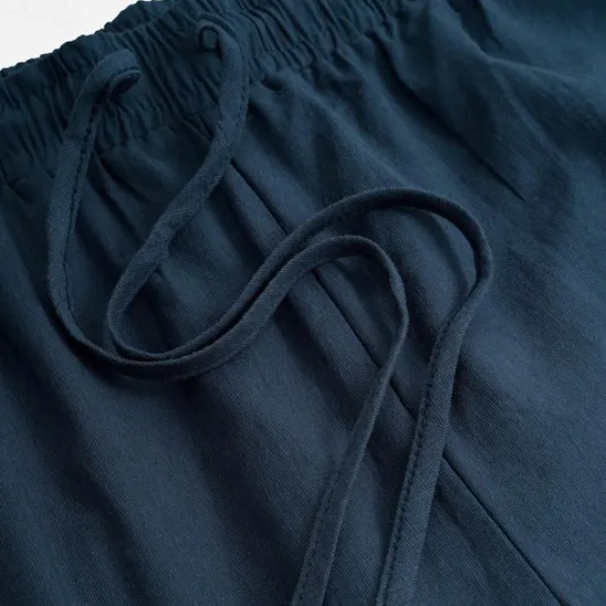 Outlet OUKU Men's Linen Pants Trousers Summer Pants Beach Pants Drawstring Elastic Waist Straight Leg Plain Comfort Outdoor Casual Daily Streetwear Stylish White Navy Blue