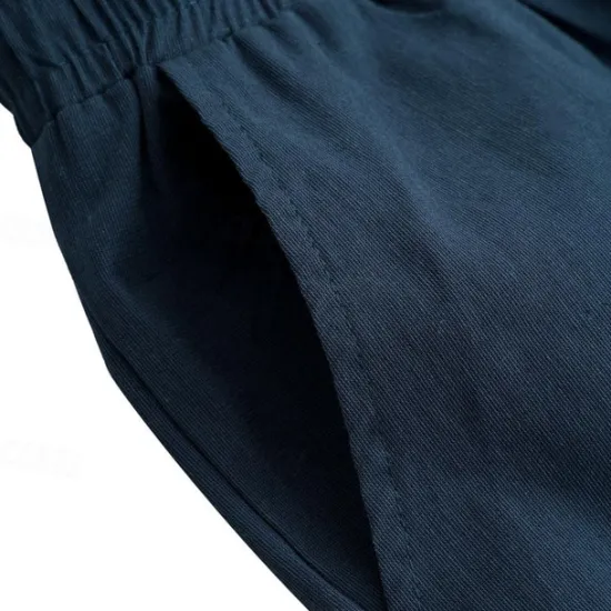Outlet OUKU Men's Linen Pants Trousers Summer Pants Beach Pants Drawstring Elastic Waist Straight Leg Plain Comfort Outdoor Casual Daily Streetwear Stylish White Navy Blue