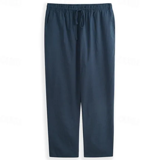 Outlet OUKU Men's Linen Pants Trousers Summer Pants Beach Pants Drawstring Elastic Waist Straight Leg Plain Comfort Outdoor Casual Daily Streetwear Stylish White Navy Blue