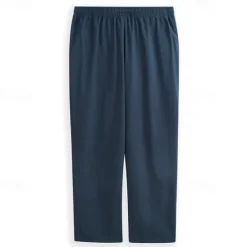 Outlet OUKU Men's Linen Pants Trousers Summer Pants Beach Pants Drawstring Elastic Waist Straight Leg Plain Comfort Outdoor Casual Daily Streetwear Stylish White Navy Blue