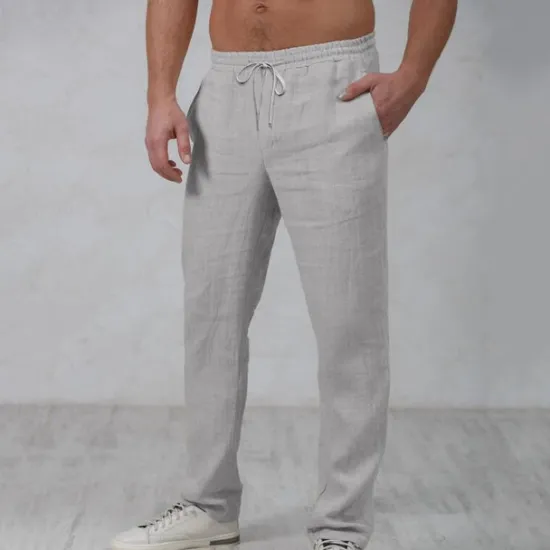 Outlet OUKU Men's Linen Pants Trousers Summer Pants Beach Pants Drawstring Elastic Waist Straight Leg Plain Comfort Outdoor Casual Daily Streetwear Stylish White Navy Blue