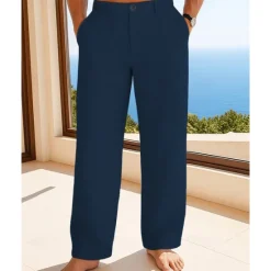 Best OUKU Men's Linen Pants Trousers Summer Pants Beach Pants Buttons Pocket Plain Comfort Breathable Vacation Daily Holiday Hawaiian Boho Black White