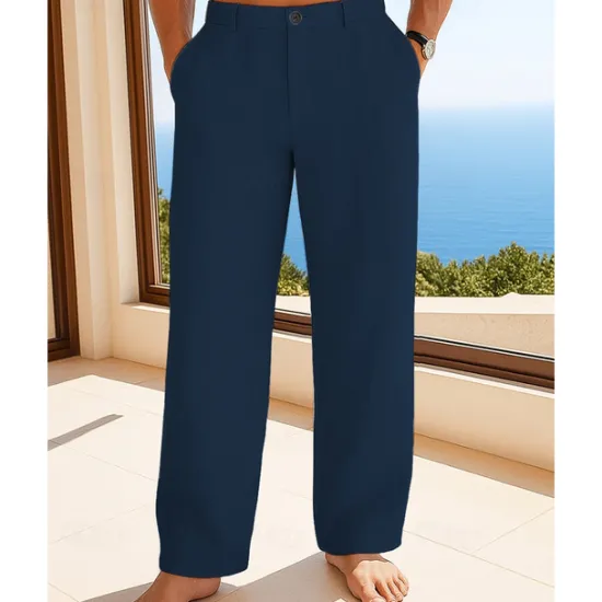 Best OUKU Men's Linen Pants Trousers Summer Pants Beach Pants Buttons Pocket Plain Comfort Breathable Vacation Daily Holiday Hawaiian Boho Black White
