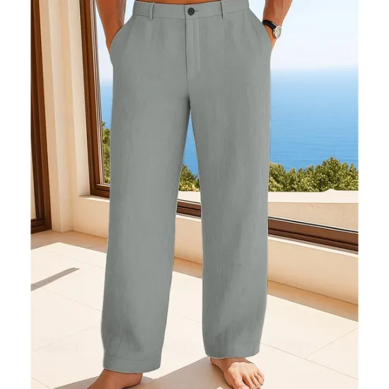Best OUKU Men's Linen Pants Trousers Summer Pants Beach Pants Buttons Pocket Plain Comfort Breathable Vacation Daily Holiday Hawaiian Boho Black White
