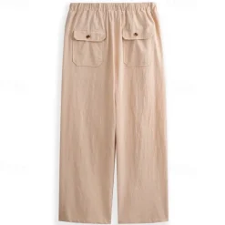 Online OUKU Men's Linen Pants Trousers Summer Pants Gauze Pants Drawstring Pocket Straight Leg Plain Comfort Breathable Full Length Outdoor Daily Streetwear Fashion Retro Vintage Black White