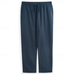 OUKU Men's Linen Pants Trousers Summer Pants Beach Pants Drawstring Elastic Waist Plain Comfort Breathable Full Length Daily Beach Fashion Simple Black White