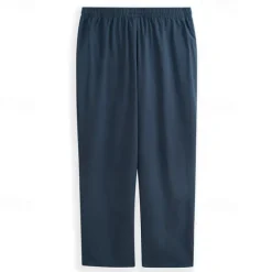 OUKU Men's Linen Pants Trousers Summer Pants Beach Pants Drawstring Elastic Waist Plain Comfort Breathable Full Length Daily Beach Fashion Simple Black White