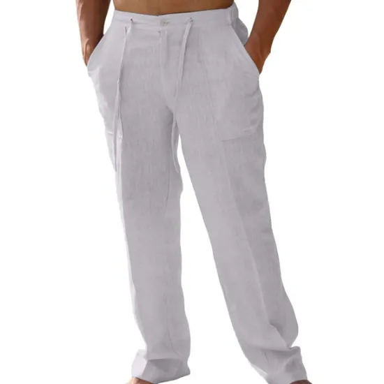 Best OUKU Men's Linen Pants Trousers Summer Pants Beach Pants Drawstring Elastic Waist Plain Breathable Soft Casual Daily Holiday Fashion Streetwear Black Khaki Micro-elastic