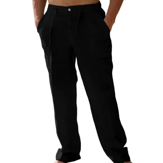 Best OUKU Men's Linen Pants Trousers Summer Pants Beach Pants Drawstring Elastic Waist Plain Breathable Soft Casual Daily Holiday Fashion Streetwear Black Khaki Micro-elastic