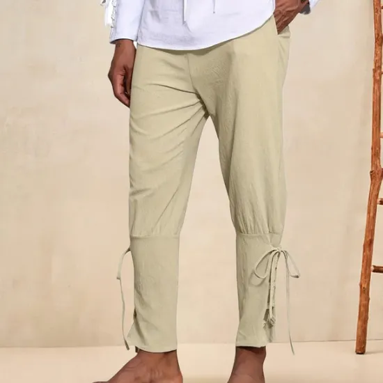Outlet OUKU Men's Linen Pants Trousers Summer Pants Beach Pants Pocket Drawstring Elastic Waist Plain Comfort Breathable Daily Holiday Vacation Hawaiian Boho ArmyGreen Black