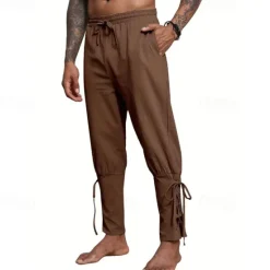 Outlet OUKU Men's Linen Pants Trousers Summer Pants Beach Pants Pocket Drawstring Elastic Waist Plain Comfort Breathable Daily Holiday Vacation Hawaiian Boho ArmyGreen Black