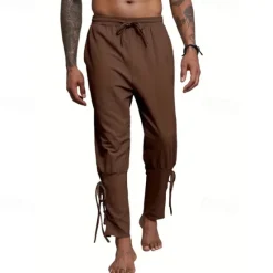 Outlet OUKU Men's Linen Pants Trousers Summer Pants Beach Pants Pocket Drawstring Elastic Waist Plain Comfort Breathable Daily Holiday Vacation Hawaiian Boho ArmyGreen Black