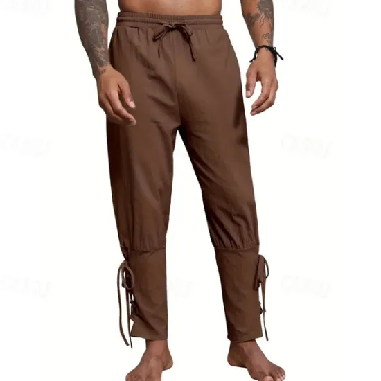 Outlet OUKU Men's Linen Pants Trousers Summer Pants Beach Pants Pocket Drawstring Elastic Waist Plain Comfort Breathable Daily Holiday Vacation Hawaiian Boho ArmyGreen Black