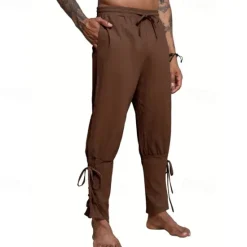 Outlet OUKU Men's Linen Pants Trousers Summer Pants Beach Pants Pocket Drawstring Elastic Waist Plain Comfort Breathable Daily Holiday Vacation Hawaiian Boho ArmyGreen Black