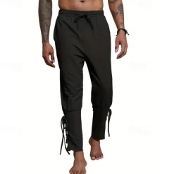 Outlet OUKU Men's Linen Pants Trousers Summer Pants Beach Pants Pocket Drawstring Elastic Waist Plain Comfort Breathable Daily Holiday Vacation Hawaiian Boho ArmyGreen Black