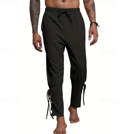Outlet OUKU Men's Linen Pants Trousers Summer Pants Beach Pants Pocket Drawstring Elastic Waist Plain Comfort Breathable Daily Holiday Vacation Hawaiian Boho ArmyGreen Black