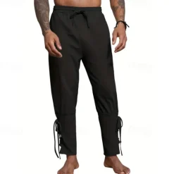Outlet OUKU Men's Linen Pants Trousers Summer Pants Beach Pants Pocket Drawstring Elastic Waist Plain Comfort Breathable Daily Holiday Vacation Hawaiian Boho ArmyGreen Black