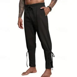 Outlet OUKU Men's Linen Pants Trousers Summer Pants Beach Pants Pocket Drawstring Elastic Waist Plain Comfort Breathable Daily Holiday Vacation Hawaiian Boho ArmyGreen Black