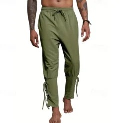 Outlet OUKU Men's Linen Pants Trousers Summer Pants Beach Pants Pocket Drawstring Elastic Waist Plain Comfort Breathable Daily Holiday Vacation Hawaiian Boho ArmyGreen Black