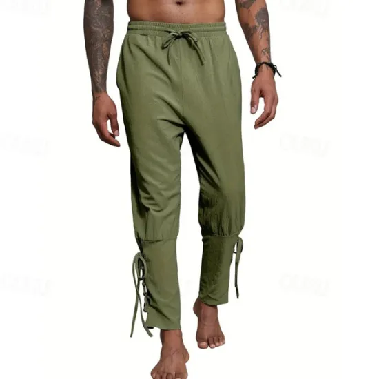 Outlet OUKU Men's Linen Pants Trousers Summer Pants Beach Pants Pocket Drawstring Elastic Waist Plain Comfort Breathable Daily Holiday Vacation Hawaiian Boho ArmyGreen Black