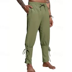 Outlet OUKU Men's Linen Pants Trousers Summer Pants Beach Pants Pocket Drawstring Elastic Waist Plain Comfort Breathable Daily Holiday Vacation Hawaiian Boho ArmyGreen Black